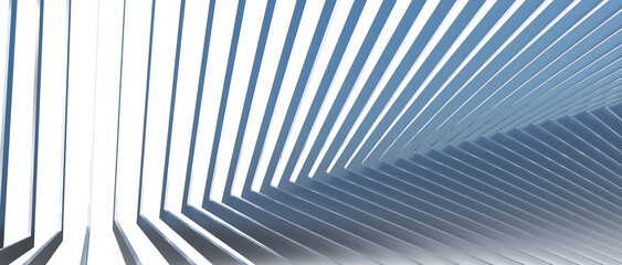 Naklejka premium 3D rendering of a modern geometric structure with blue and white stripes. 3D rendering
