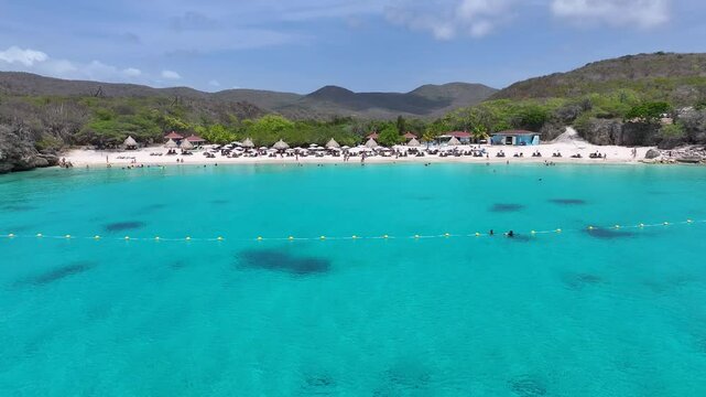 Kenepa Grandi Beach At Willemstad In Netherlands Curacao. Island Beach. Blue Sea Landscape. Willemstad At Netherlands Curacao. Tourism Background. Nature Seascape.