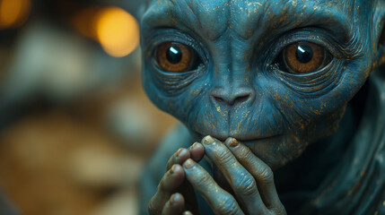 the face of a cute, friendly alien, a realistic looking alien