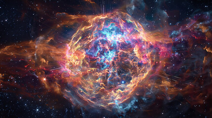 Abstract nebula with vibrant colors and stars with copy space text. This design is perfect for a website, brochure, or presentation about space, astronomy, or science.