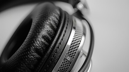 Close-up of headphones with leather earcups