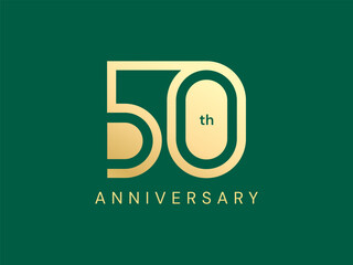 50th Anniversary with Connected number luxury gold celebration logo vector design concept. Fifty Years anniversary gold logo template for celebration event, business, invitation, card, greeting, web.