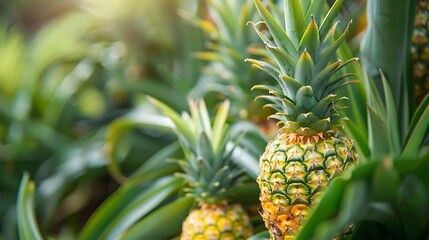 Pineapple fruit on the bush