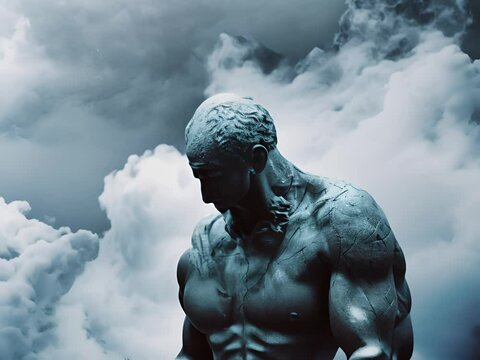 god medieval statue with smoke