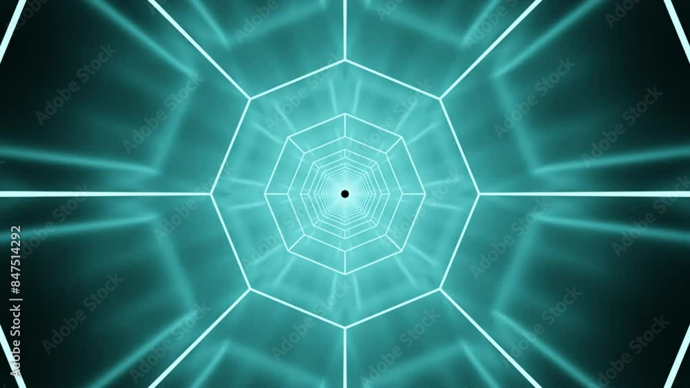 Aufkleber neon glowing lines in mirror tunnel. seamless loop animation with neon glowing lights. 3d rendered b
