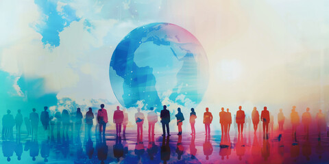 Global business concept with people silhouettes