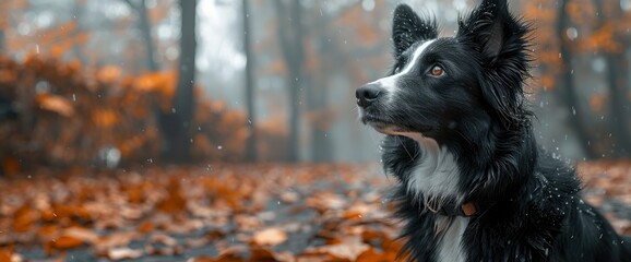 A Dog In The Forest, A Black And White Border Collie Exploring Nature, HD