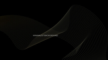 Abstract dark template with shiny gold lines. Geometric black background with gold curved stripes. Abstract Modern premium design with gold metal lines. banner, cover, poster. vector illustration