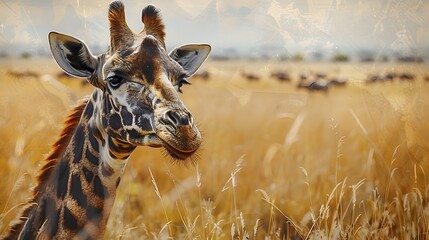 Elegant Giraffe with Intricate Patterns in Vibrant Savannah Landscape