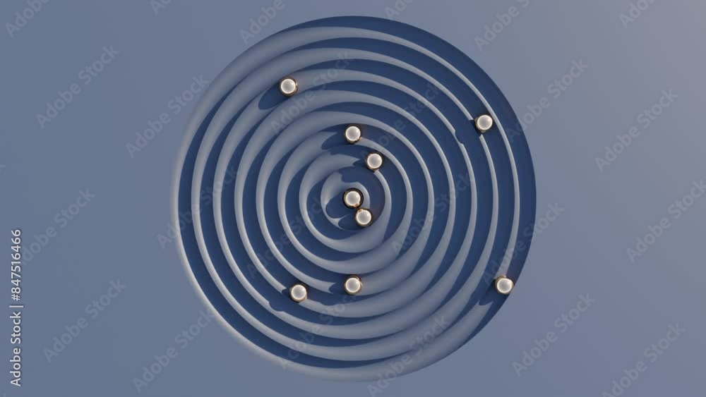 Aufkleber rotating minimalism with balls in grooves: abstract 3d motion design loop for video background