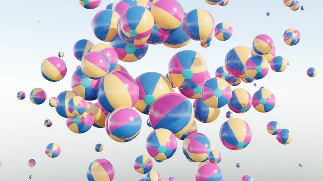 Beach Balls in Abstract Cloud Formation on a Light Background: Sports Background, Geometric Design, Dynamic Motion Graphic, Modern Render