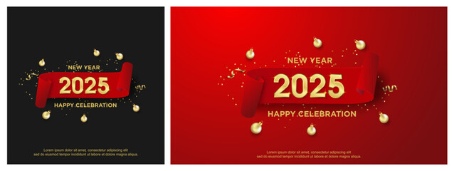 Happy new year 2025. luxury gold number on set background