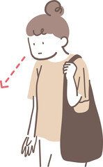 下を向いて歩く姿勢が悪い女性のイラスト素材