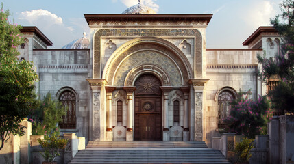 Obraz premium A large, ornate church with a stained glass window