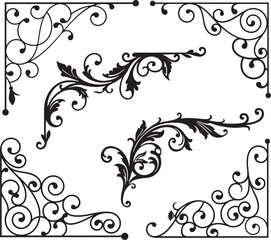 Vintage wrought iron corner ornaments and design elements, vector series. Wedding invitation filigrees. Set of exquisite and very clean wrought iron ornamental designs, vinyl and laser ready.