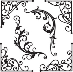 Vintage wrought iron corner ornaments and design elements, vector series. Wedding invitation filigrees. Set of exquisite and very clean wrought iron ornamental designs, vinyl and laser ready.