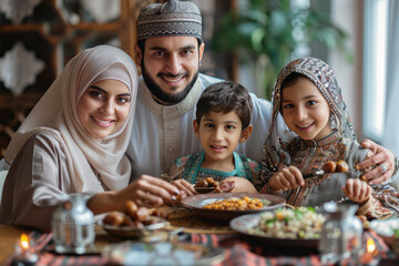 modern Muslim family eats dates to break fast.generative ai