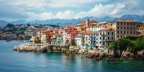 Naklejka premium Beautiful coastal village with stone houses and boats