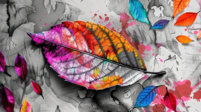 An illustration of a colored leaf transformed into a black and white image for you to bring to life with your coloring skills in a book