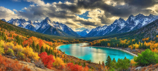 Breathtaking Mountain Landscape with a Clear Lake and Autumnal Foliage