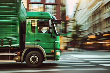Delivery truck in motion, representing green transportation solutions