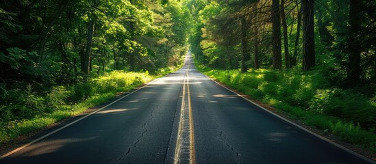 Obraz premium Summer Road Maintenance: Clear Highways for Vehicles in Forested Areas