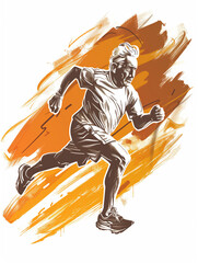 Old Marathon Runner Feeling Great in Sketch Style