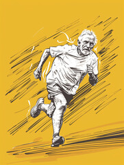 Old Marathon Runner Feeling Great in Sketch Style