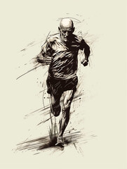 Old Marathon Runner Feeling Great in Sketch Style