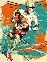 Old Marathon Runner Feeling Great in Sketch Style