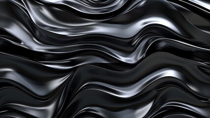 Fototapeta premium Stunning 3D black glass wavy shapes background. Perfect for sleek, modern designs, presentations, and digital art. Full image, no frame, ideal as a stylish, high-quality backdrop.