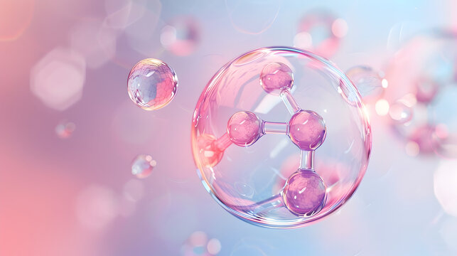 A colorful, abstract image of a molecule with a pink background. The image is full of bright colors and has a playful, whimsical feel to it