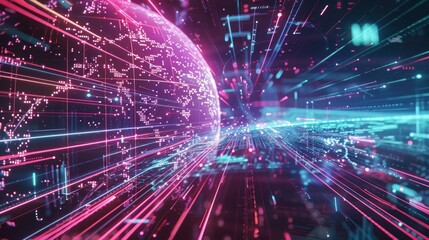 Obraz premium Futuristic representation digital globe, representing high-speed data transfer and international information exchange