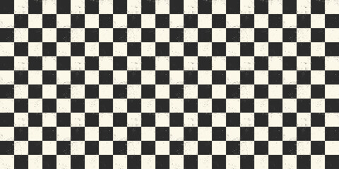 Distressed Checkered Pattern seamless background. Black and white checkerboard pattern with subtle dirty texture. Pattern swatch is included.