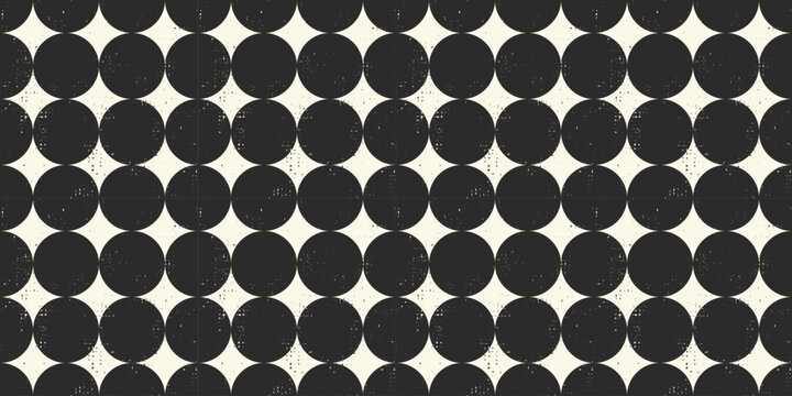 Distressed Circles Pattern seamless background. Black and white Large Dot pattern with dirty texture. Pattern swatch is included.