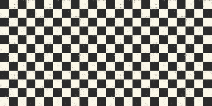 Distressed Checkered Pattern seamless background. Black and white checkerboard pattern with subtle dirty texture. Pattern swatch is included.