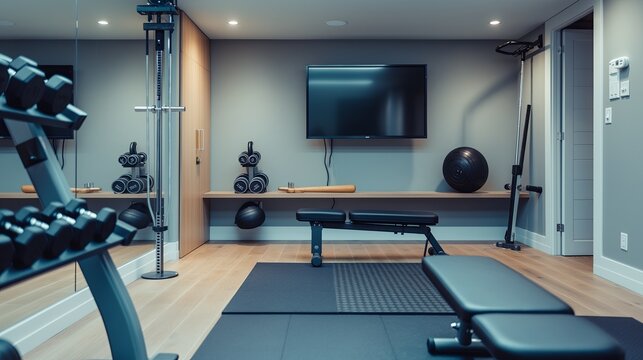 Modern Home Gym with Rubber Flooring and Essential Equipment