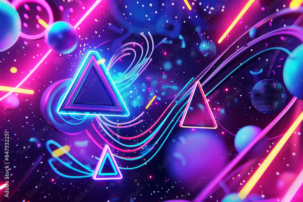 Poster a neon colored background with a triangle and a circle