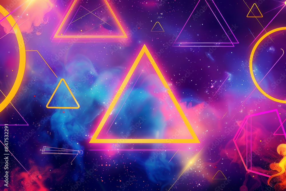 Poster a colorful background with a large triangle and many other shapes