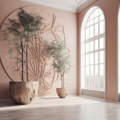 bamboo plant stand in an empty room in the style