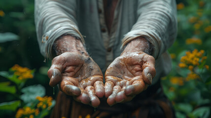 hands of a man with white sleeves seen from above as if looking at our hands.generative ai