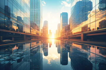 A Background of building sky capper with a reflection for futuristic technology city world.
