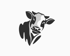 cow head face art silhouette illustration logo design template