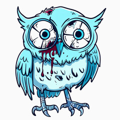 Fototapeta premium Owl Walking Dead monster on white background. Scary Owl Zombie cartoon