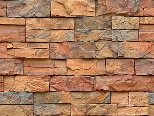 Seamless photorealistic orange rough chiseled stone wall texture background