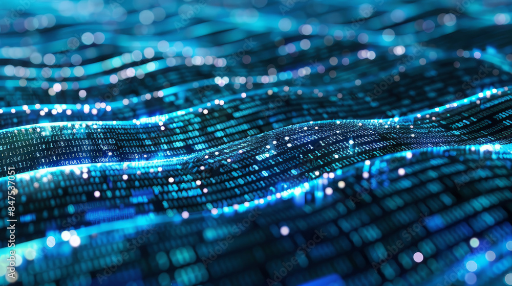 Aufkleber a blue wave of code with many small dots