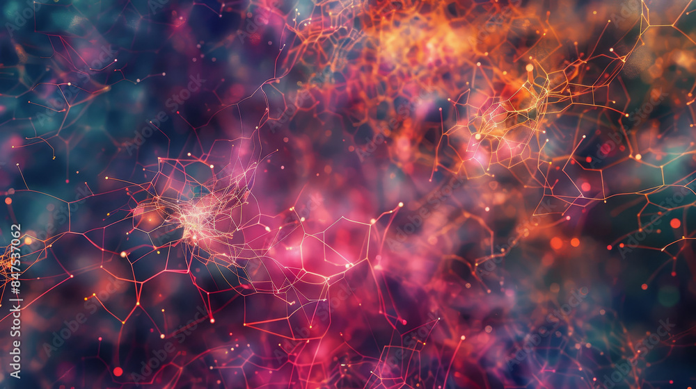 Poster a colorful, abstract image of a galaxy with many lines and dots