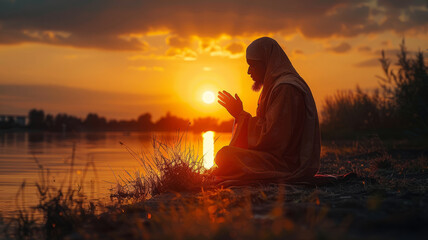 muslim man praying.generative ai