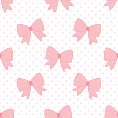 Seamless Pink Bow Pattern with Polka Dots