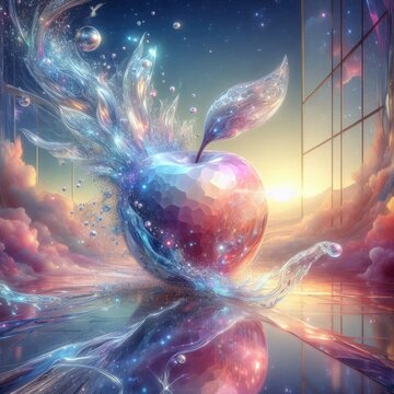 Fantastic transparent shiny apple in sweet pastel opal effect